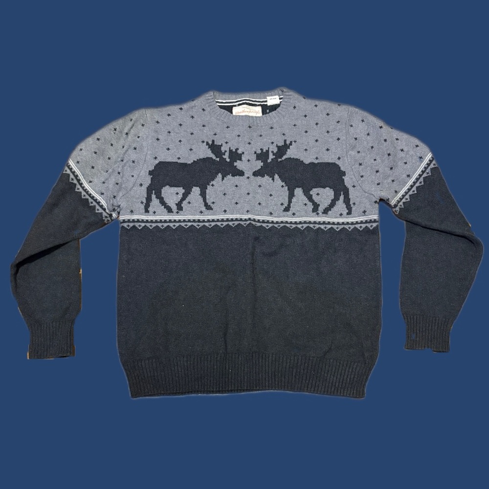 Weatherproof Men's Charcoal Moose Crewneck Sweater